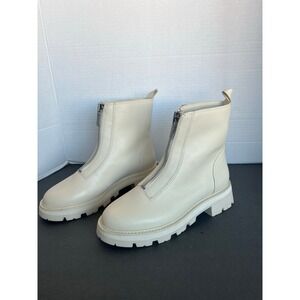 NWT Gianni Bini Nastia Liukin Cream Leather Front Zip Mid Calf Lug Sole Boot 9.5